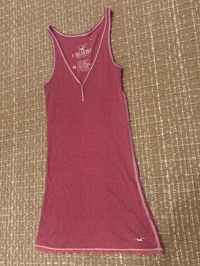 Hollister Ribbed Tank Dress in Rose Pink with Contrast Stitching